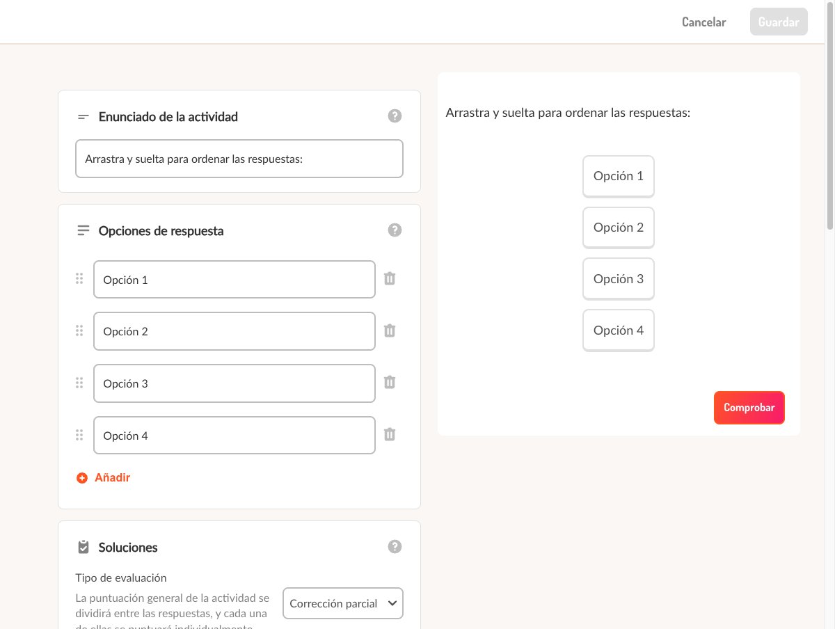 Editor Lemonade para pregunta de tipo Ordenar