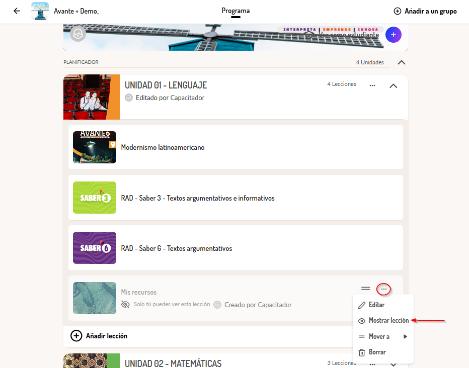 Configuración de visibilidad mediante 3 puntos