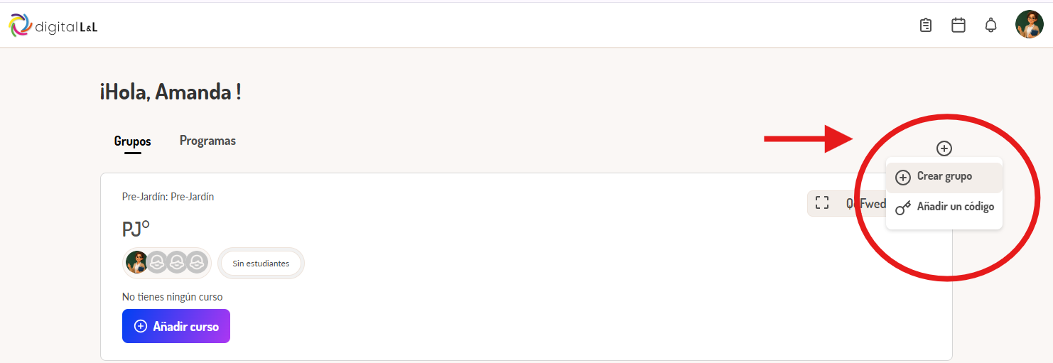 Pantallazo de vista de grupos