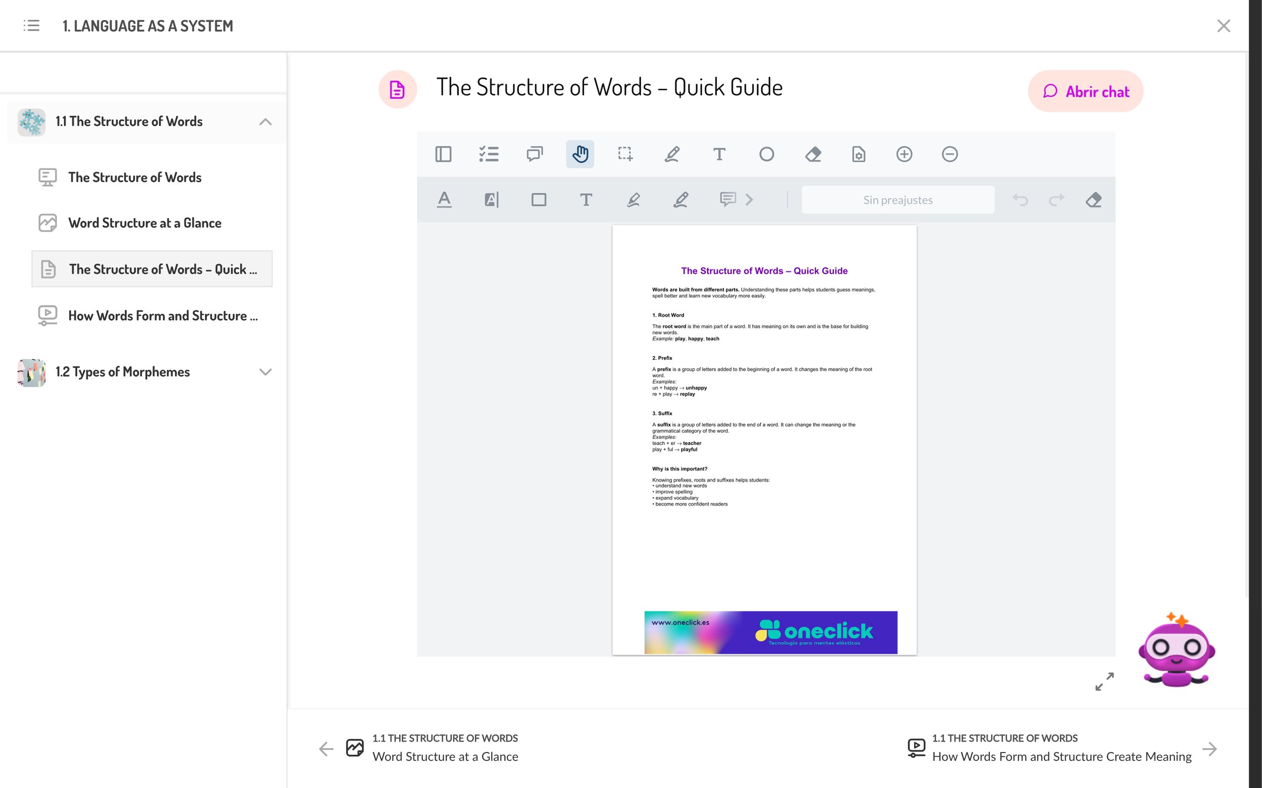 Visor de PDF integrado en la vista de lección del estudiante