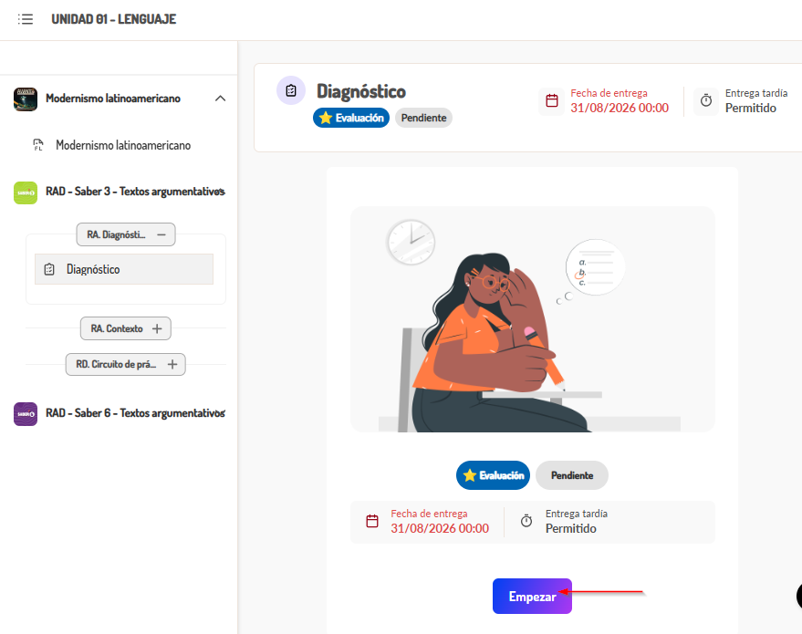 Navegación por numerales de preguntas